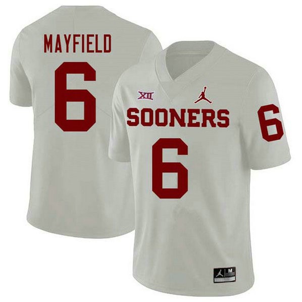 Mens Baker Mayfield Oklahoma Sooners #6 Jordan Brand Authentic White College Football Jersey 102